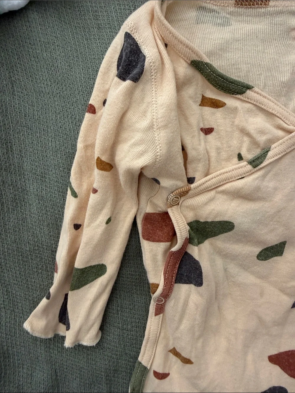 Organic Zoo Beige Long-Sleeve Baby One-Piece with Multi-Spot Print